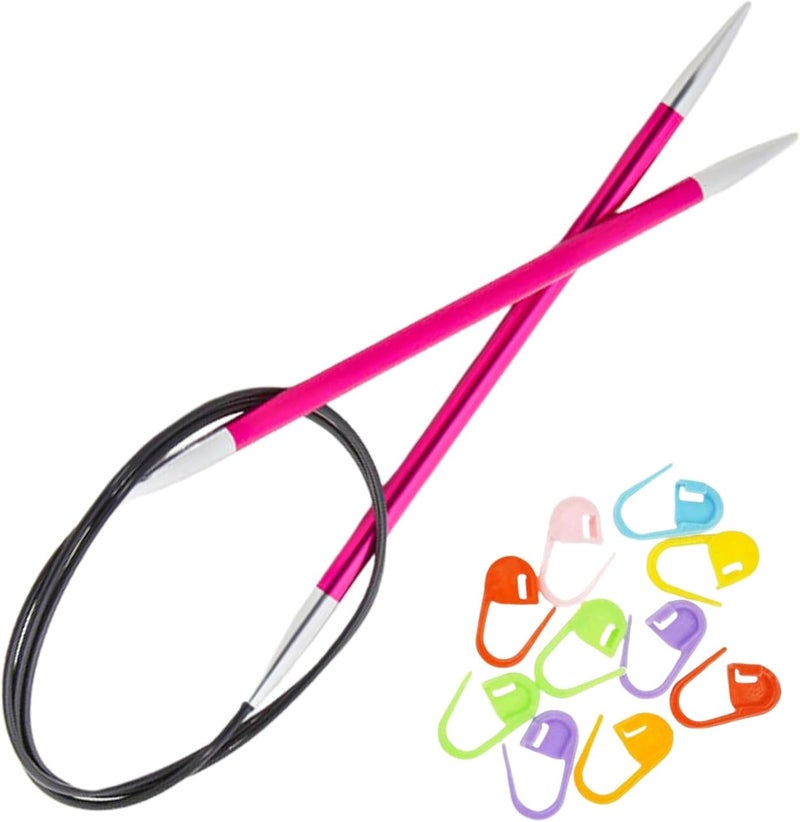 Knit Pro Zing Circular Knitting Needles 9 inch, Size 8 (22.5cm, 5.00mm) with 10 Colorful Stitch Markers - Image 1